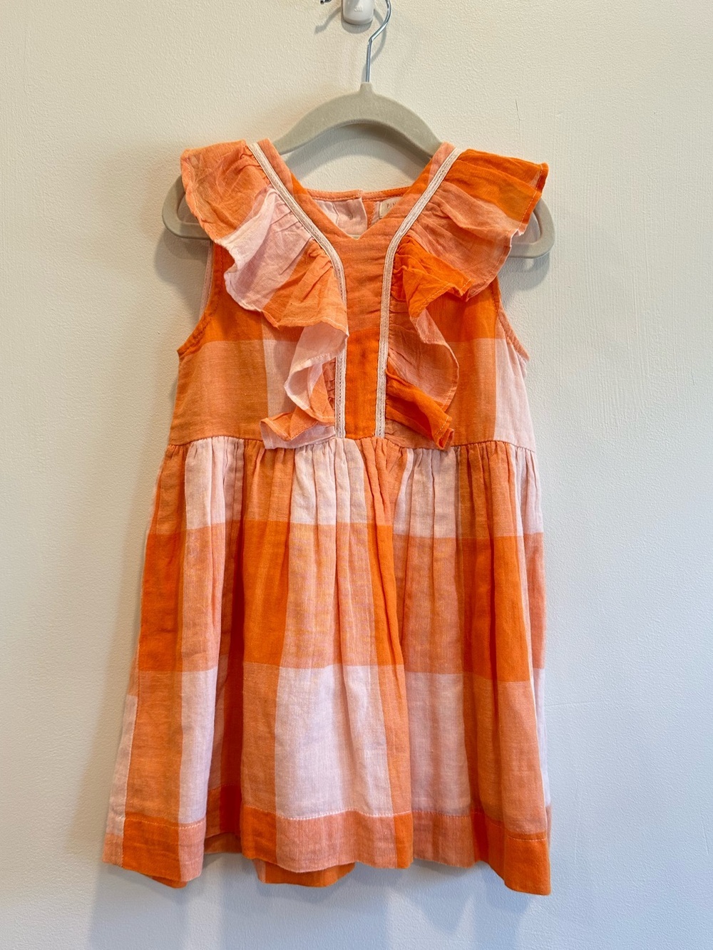 Pink Chicken Orange Gingham Ruffle Dress 2T 2y